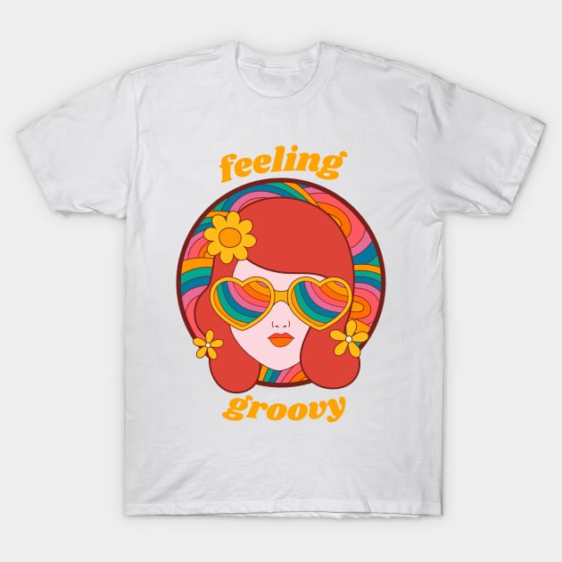 Feeling Groovy - Retro Rainbow Girl in Heart Sunglasses T-Shirt by Just Kidding Co.